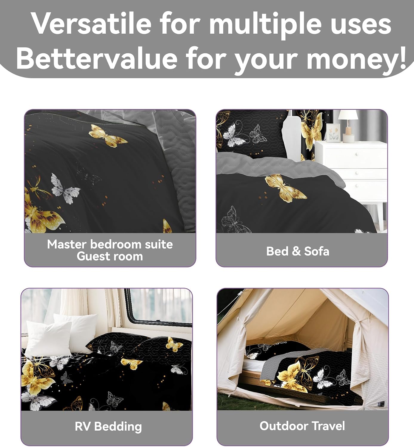 9-Piece King Comforter Set with Curtains Black Gold Butterfly Microfiber Luxe Master Suite
