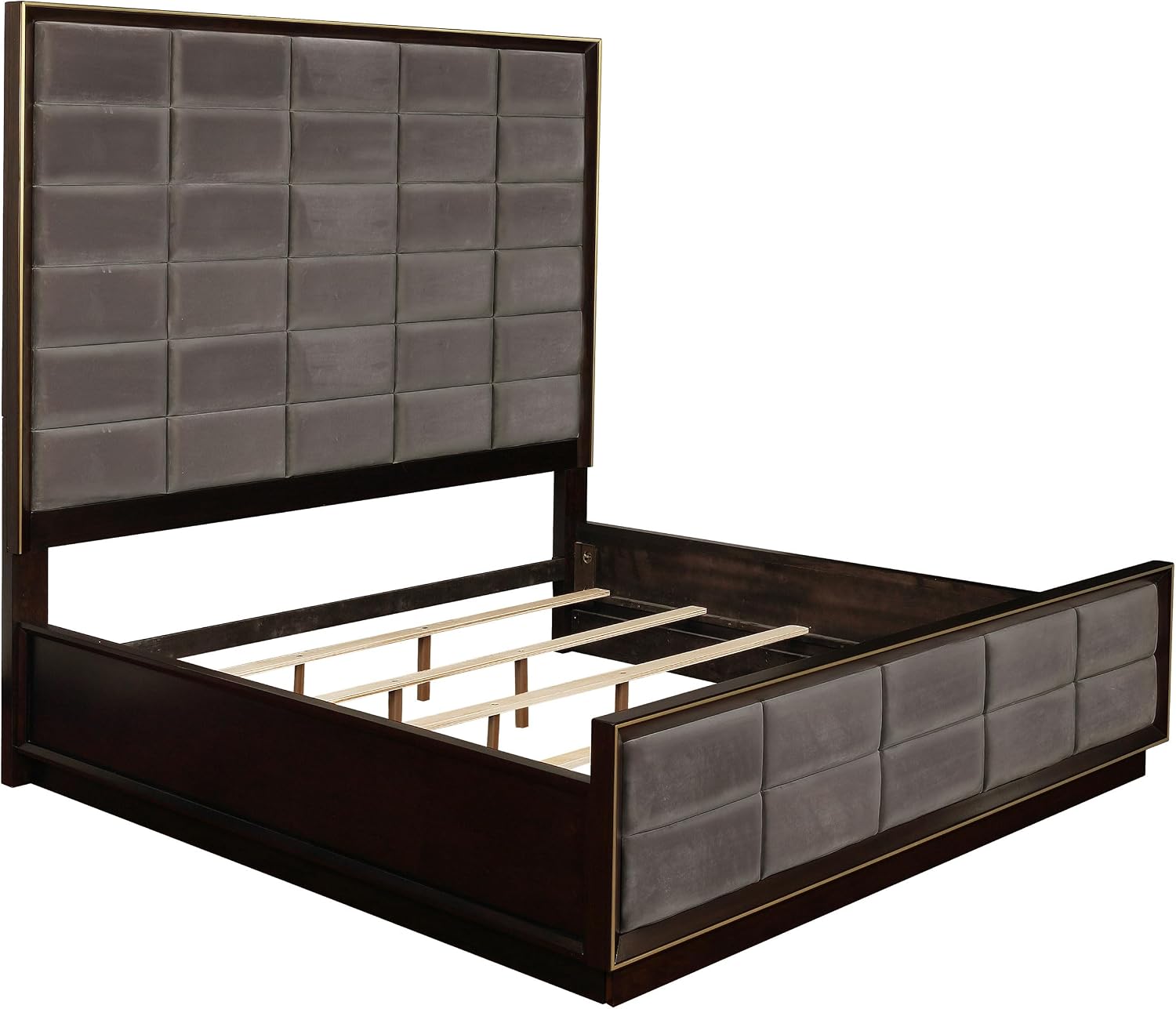 Coaster Home Furnishings Durango Contemporary 5-Piece Bedroom Set Velvet Upholstered Eastern King Size Panel Bed Frame 80-inch Headboard Smoked Peppercorn 223261KE-S5