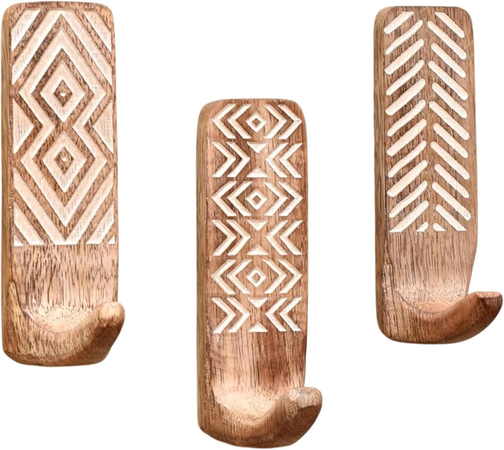 Indian Shelf 300 Pieces Bulk Wood Adhesive Wall Hooks – Wholesale Boho Peel and Stick Hooks for Keys, Hats, Towels, Entryway Decor, Self Adhesive Wall Mounted Hooks for Home Organization