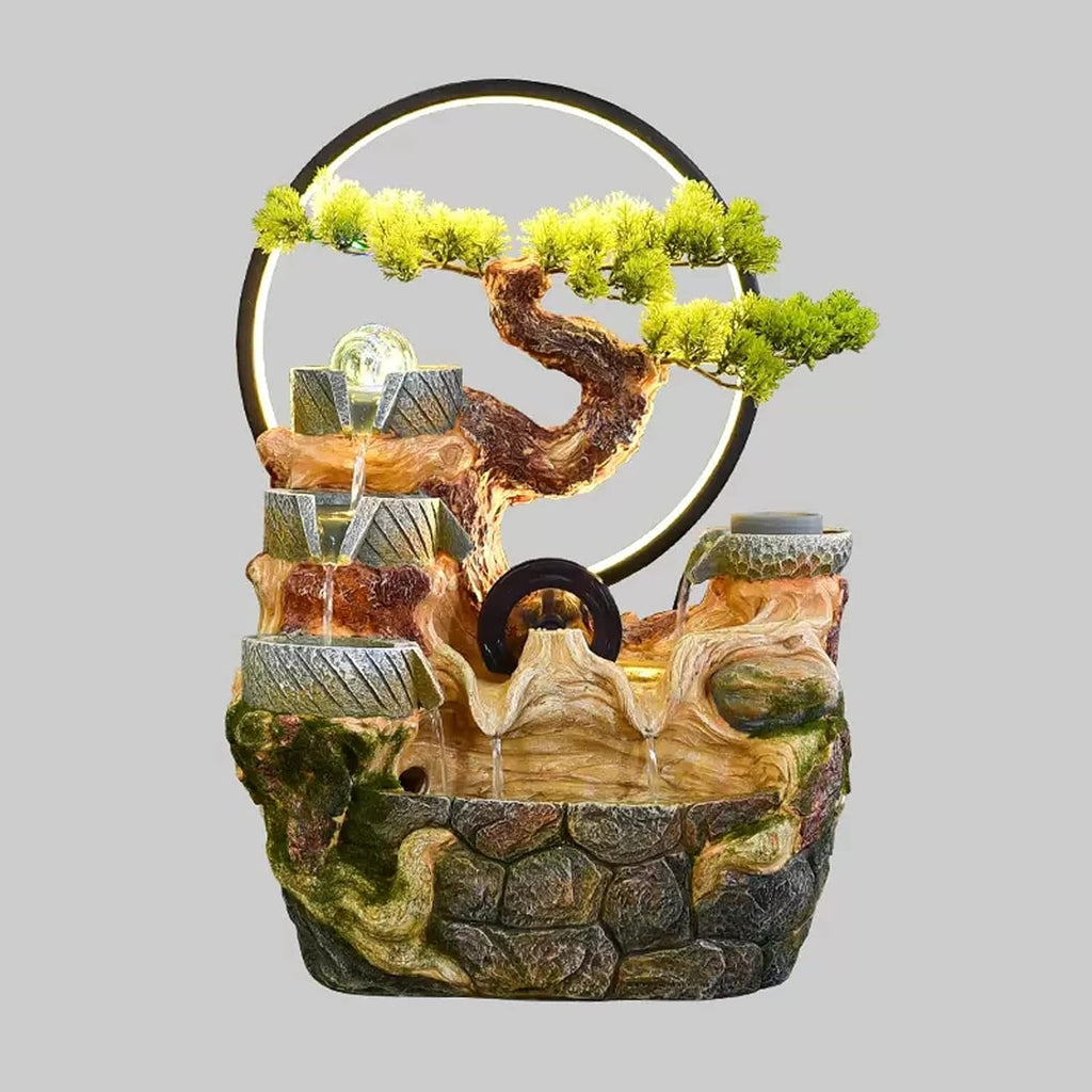 Tabletop Fountain Indoor Relaxation Desktop Fountain Waterfall with Automatic Pump Zen Meditation Feature Artificial Bonsai Decoration for Home Office Bedroom Desk(Large)