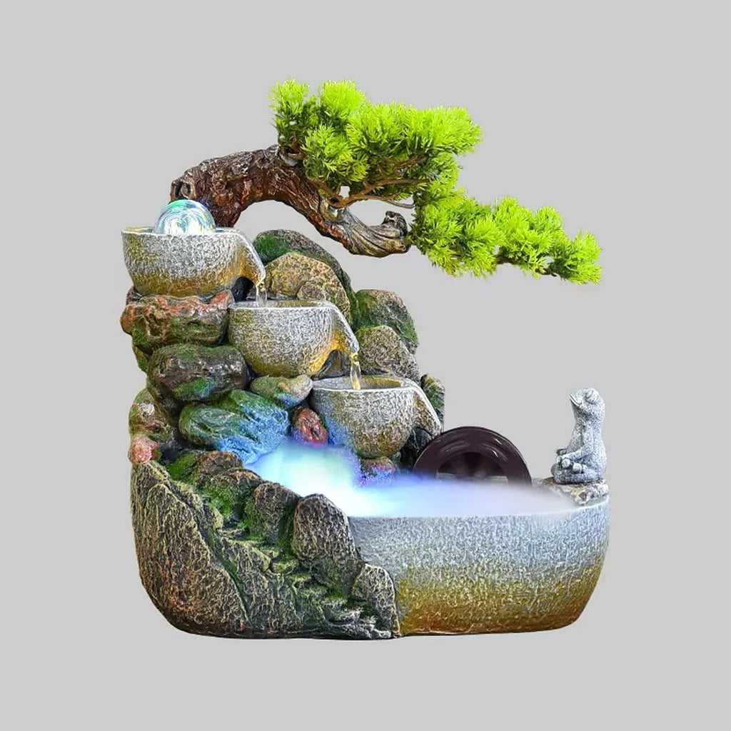 Tabletop Fountain Indoor Desktop Fountain Waterfall Zen Meditation Feature with Automatic Pump Artificial Trees and Illuminated for Home Office Bedroom Desk Décoration(Medium)