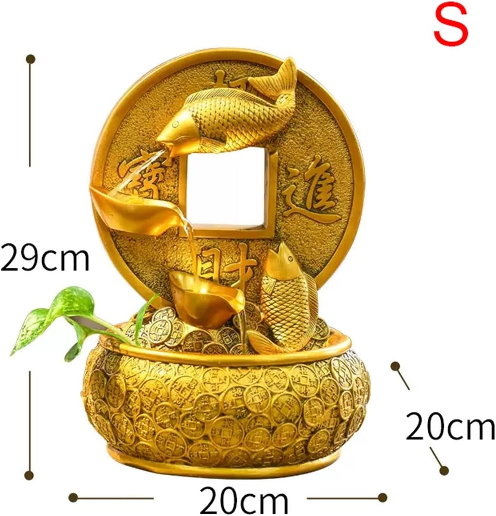 Tabletop Fountain Golden Koi Fish Desktop Fountain Waterfall Decoration with Light Portable Tabletop Decorative Fortune and Good Luck Meditation for Office Living Room Craft(Small)