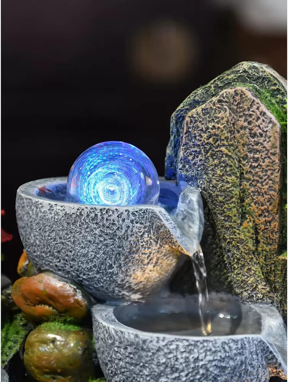 Tabletop Fountain Indoor Desktop Fountain Waterfall Zen Meditation Feature with Automatic Pump Artificial Trees and Illuminated for Home Office Bedroom Desk Décoration(Medium)