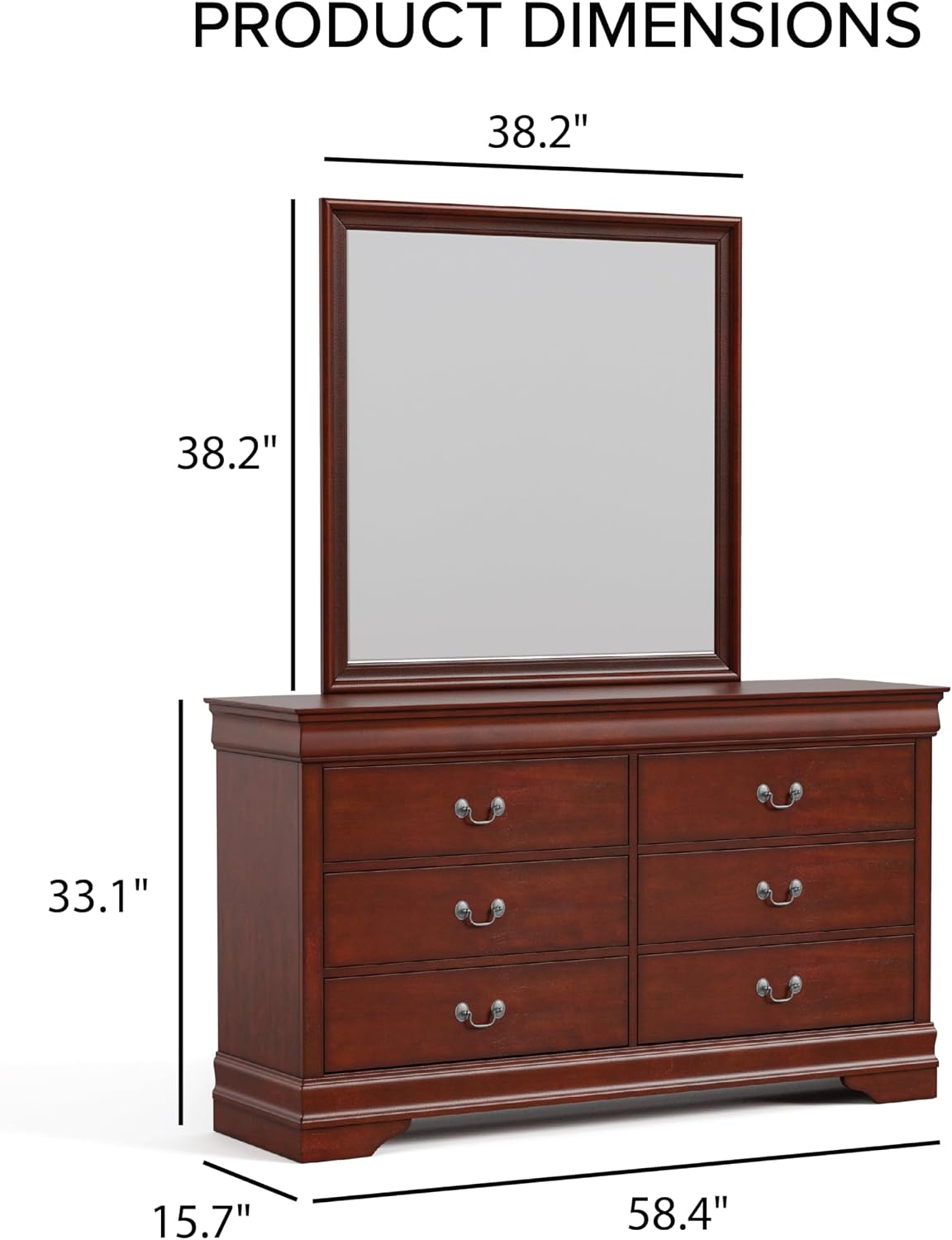 Furniture of America Arabella Traditional Solid Wood 5 Piece Bedroom Set with King Bed Frame, Nightstands, Dresser with Mirror, Storage and Organization, Bedframe Box Spring Needed, Cherry
