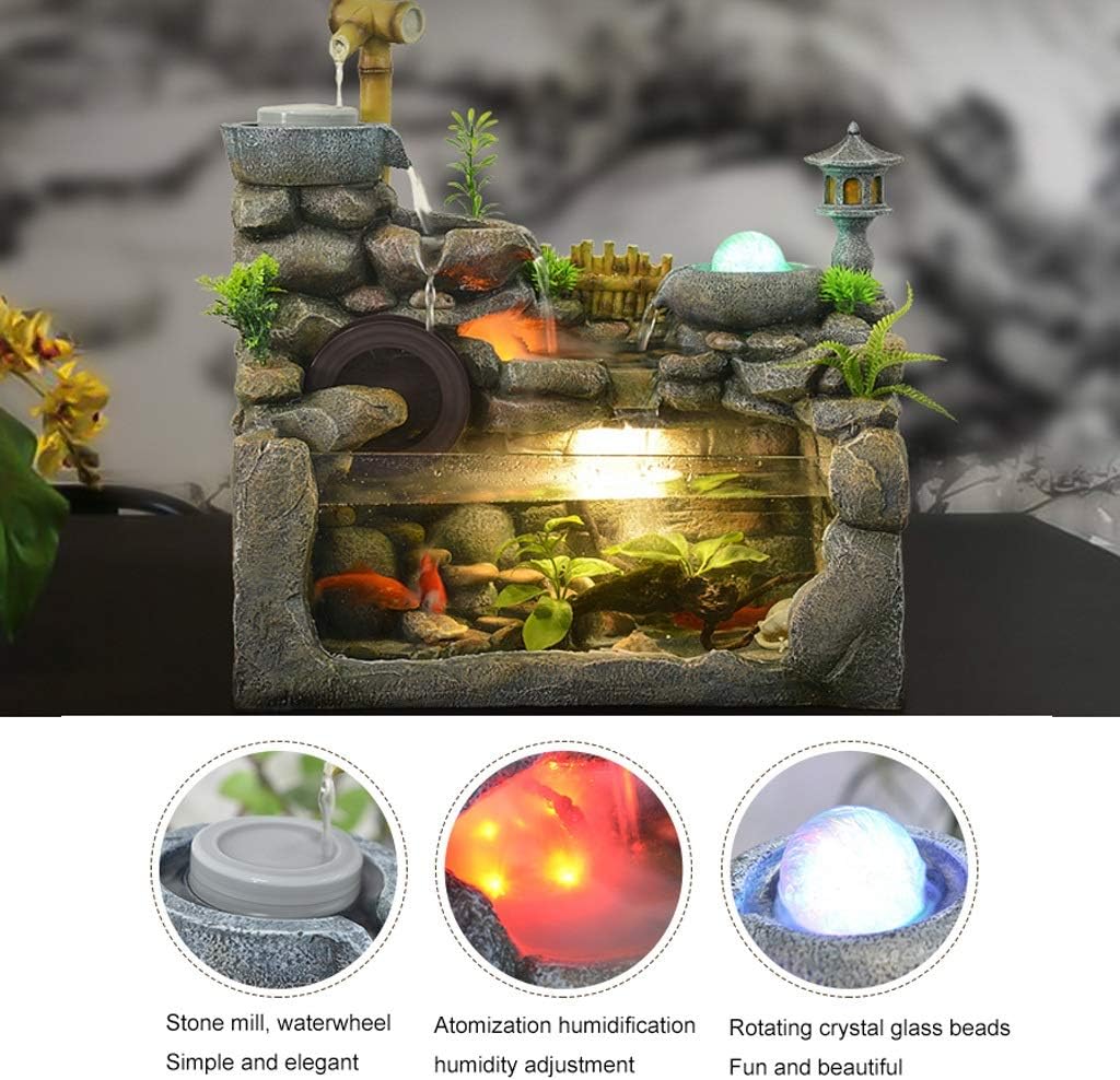 Table Fountain Resin Tabletop Fountain Desktop Fountain and Fish Tank Indoor Decoration Rockery Fish Pond Water Fountain Atomization Humidification Natural Landscape