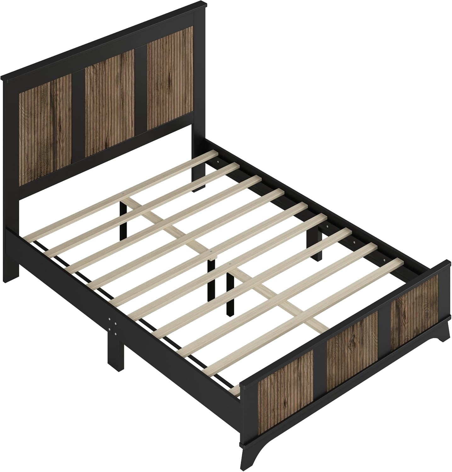 Harper & Bright Designs Mid-Century Modern 4-Piece Bedroom Sets, Queen Size Platform Bed Frame with Headboard, 2 Storage Nightstands and 1 Dresser with Metal Handle,Black