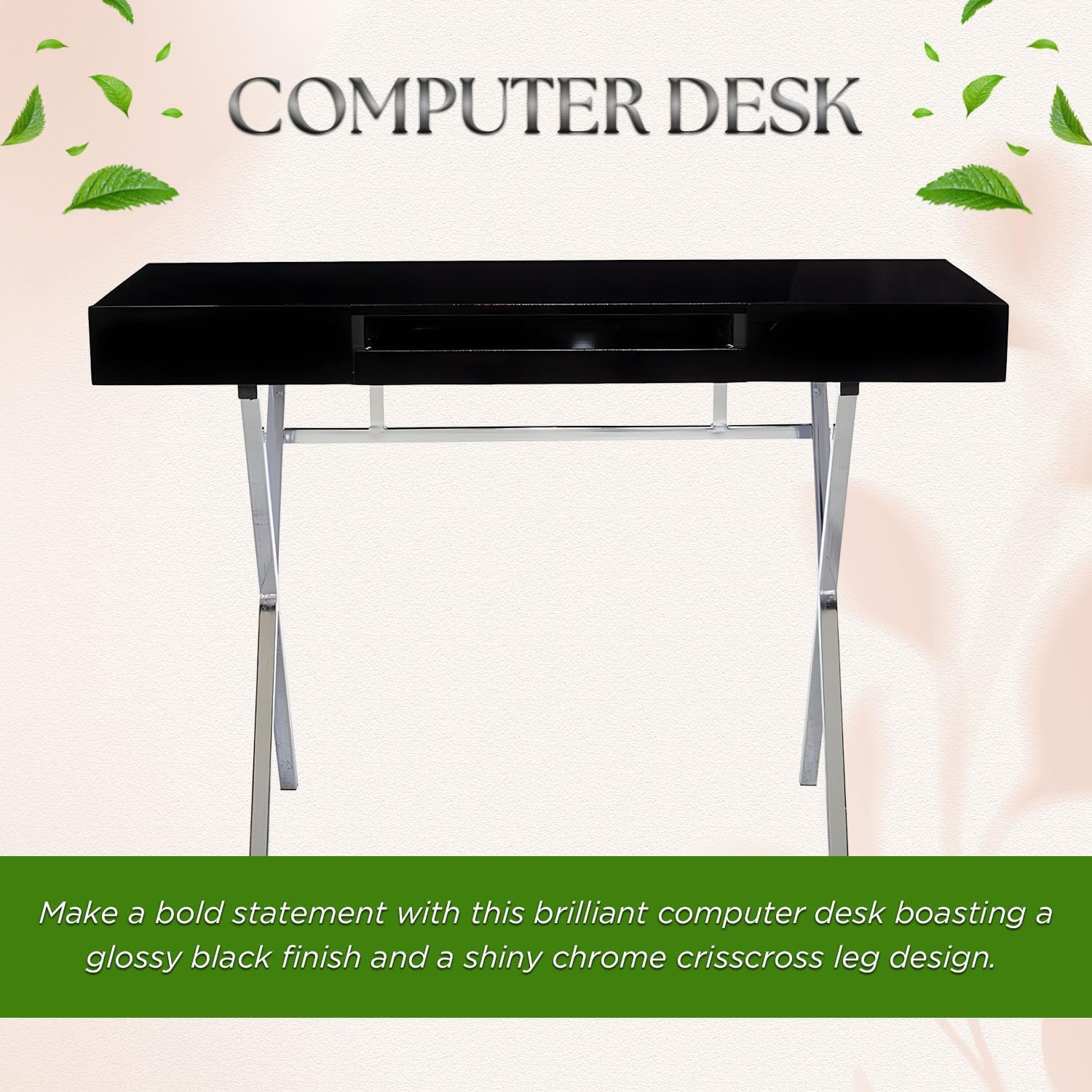 Kings Brand Furniture Contemporary Style Home & Office Desk, Black/Chrome