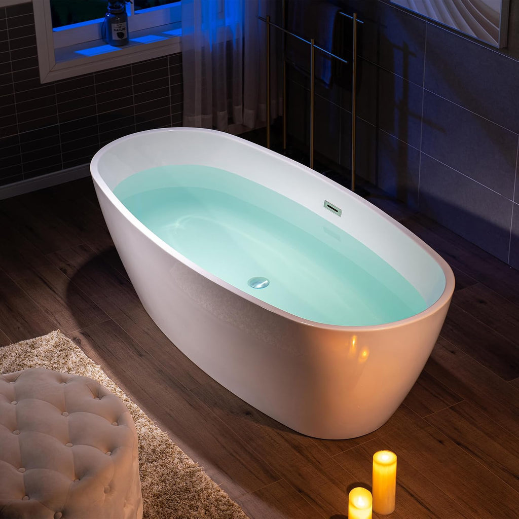 WOODBRIDGE 71' Acrylic Freestanding Bathtub Contemporary Soaking Tub, White Acrylic,Chrome Drain/Overflow