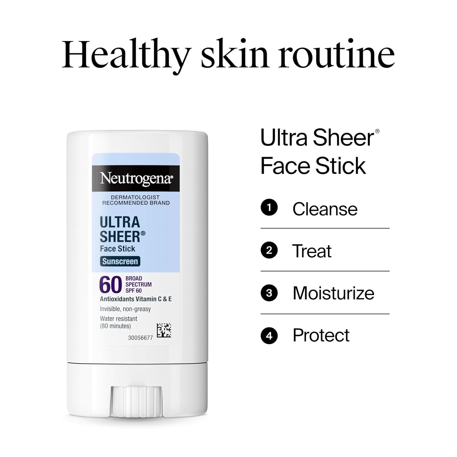 Neutrogena Ultra Sheer Stick Sunscreen for Face SPF 60, Invisible Finish, Broad Spectrum UVA/UVB Sun Protection - Vitamin C & E, Non Greasy, Fragrance Free, Water Resistant 80 Min, Travel Size, .47 oz