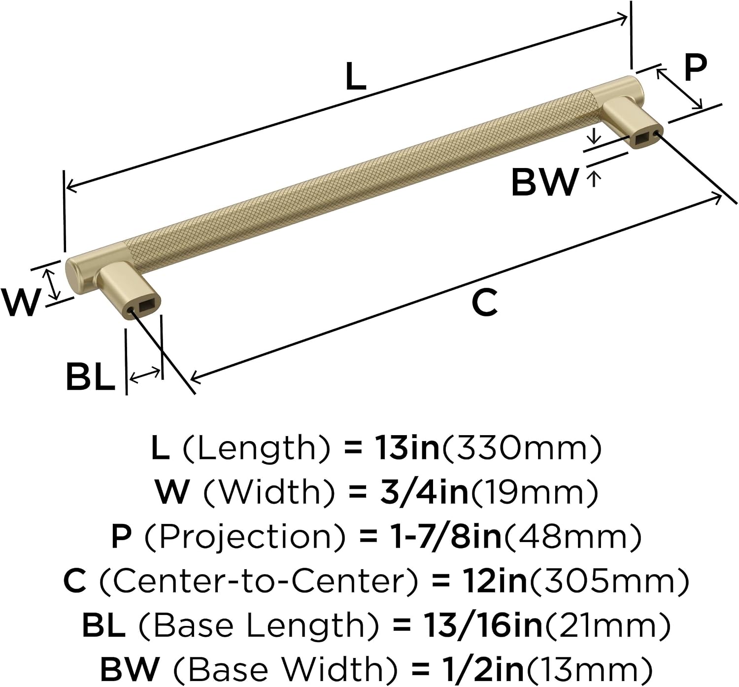 Amerock BP54070BBZ | Golden Champagne Appliance Pull | 12 inch (305mm) Center-to-Center Cabinet Handle | Bronx | Furniture Hardware