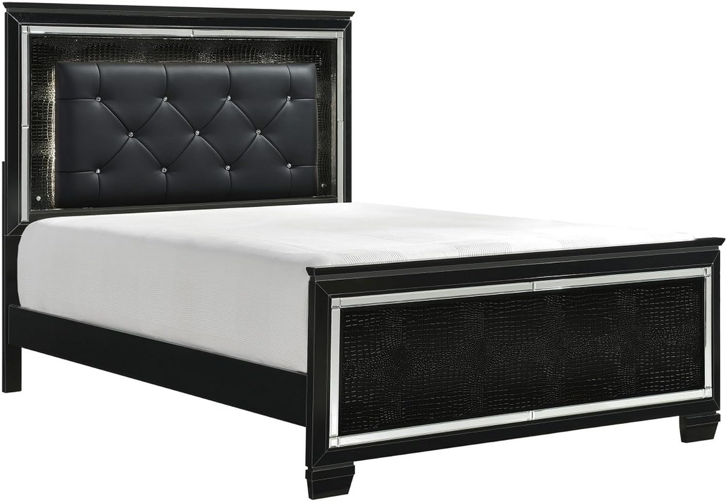 Benzara Alen 4 Pc Queen Size Bedroom Set, Button Tufting, Mirror Trim, Black