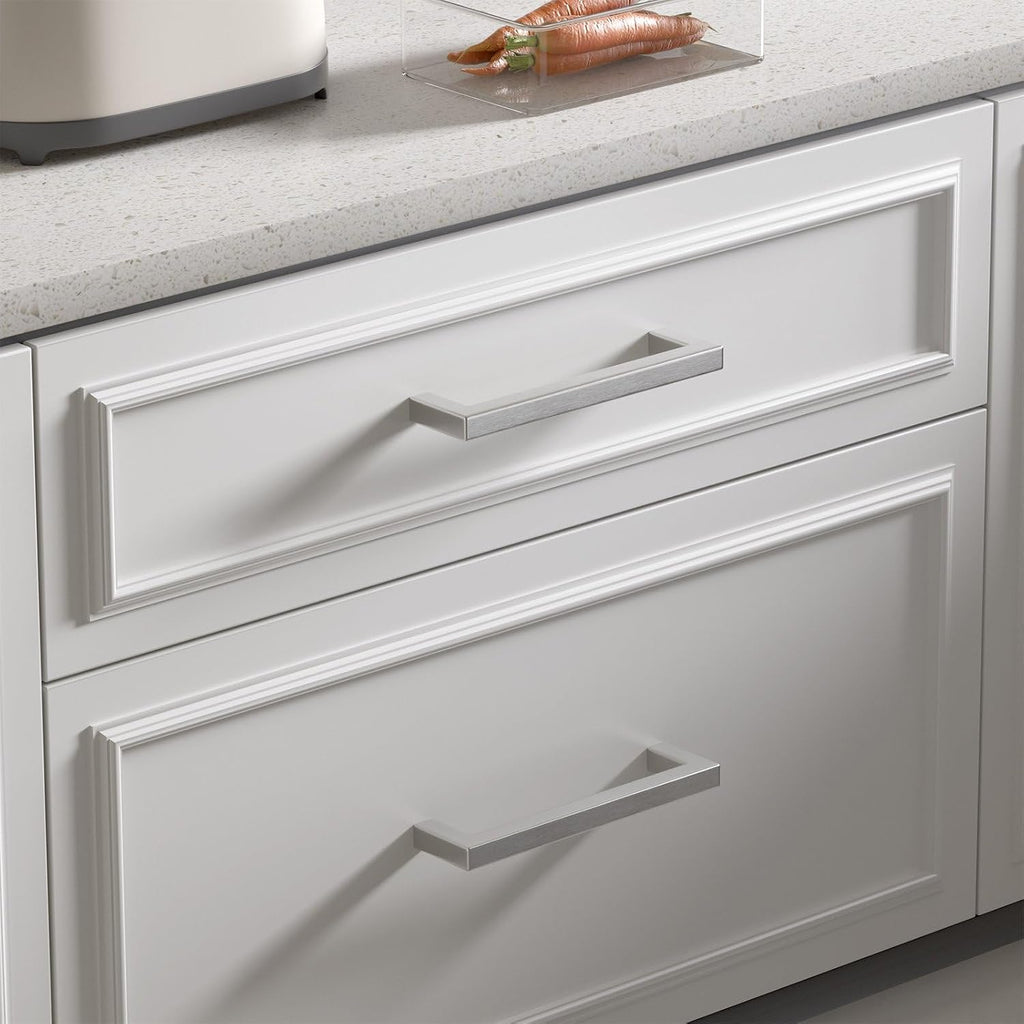 Goldenwarm 50 Pack 3-3/4 Inch Brushed Nickel Cabinet Pulls Square Drawer Handles Silver Kitchen Hardware Cupboard Dresser