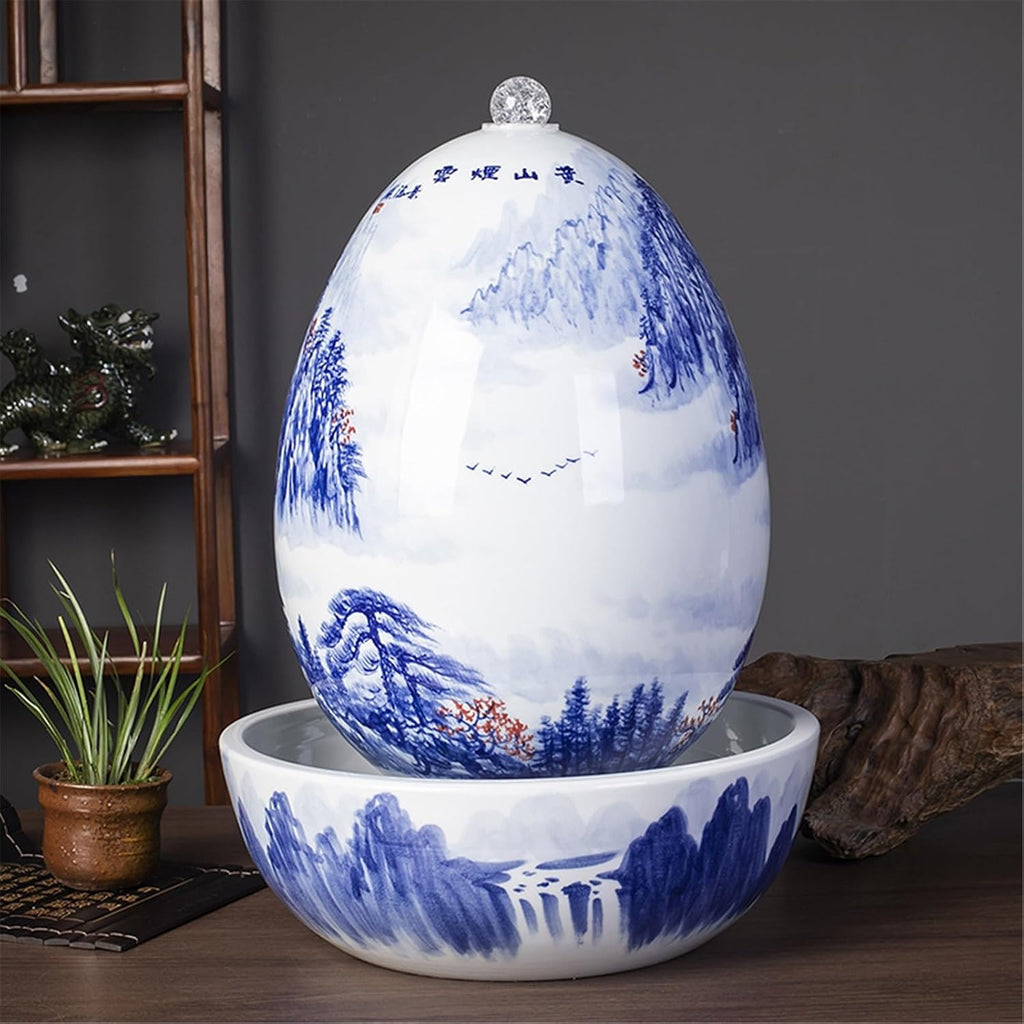 Tabletop Fountain Tabletop Water Fountain Chinese Minimalist Water Fountain Ornaments Hand-Painted Ceramic Decoration