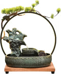 Desktop Fountain Tabletop Fountain Ceramic Rock Falls Fountains with Wooden Base and LED Light Interior Mini Water Feature for Bedroom, Office, Living Room