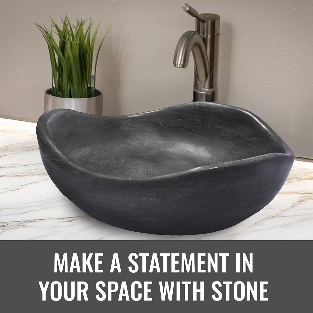 Eden Bath Round Freeform Vessel Sink, Honed Black Limestone - Stylish Bathroom Sink