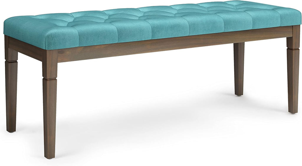 SIMPLIHOME Waverly 48 inch Wide Traditional Rectangle Tufted Ottoman Bench in Aqua Velvet Fabric, Assembled for the Living Room and Bedroom