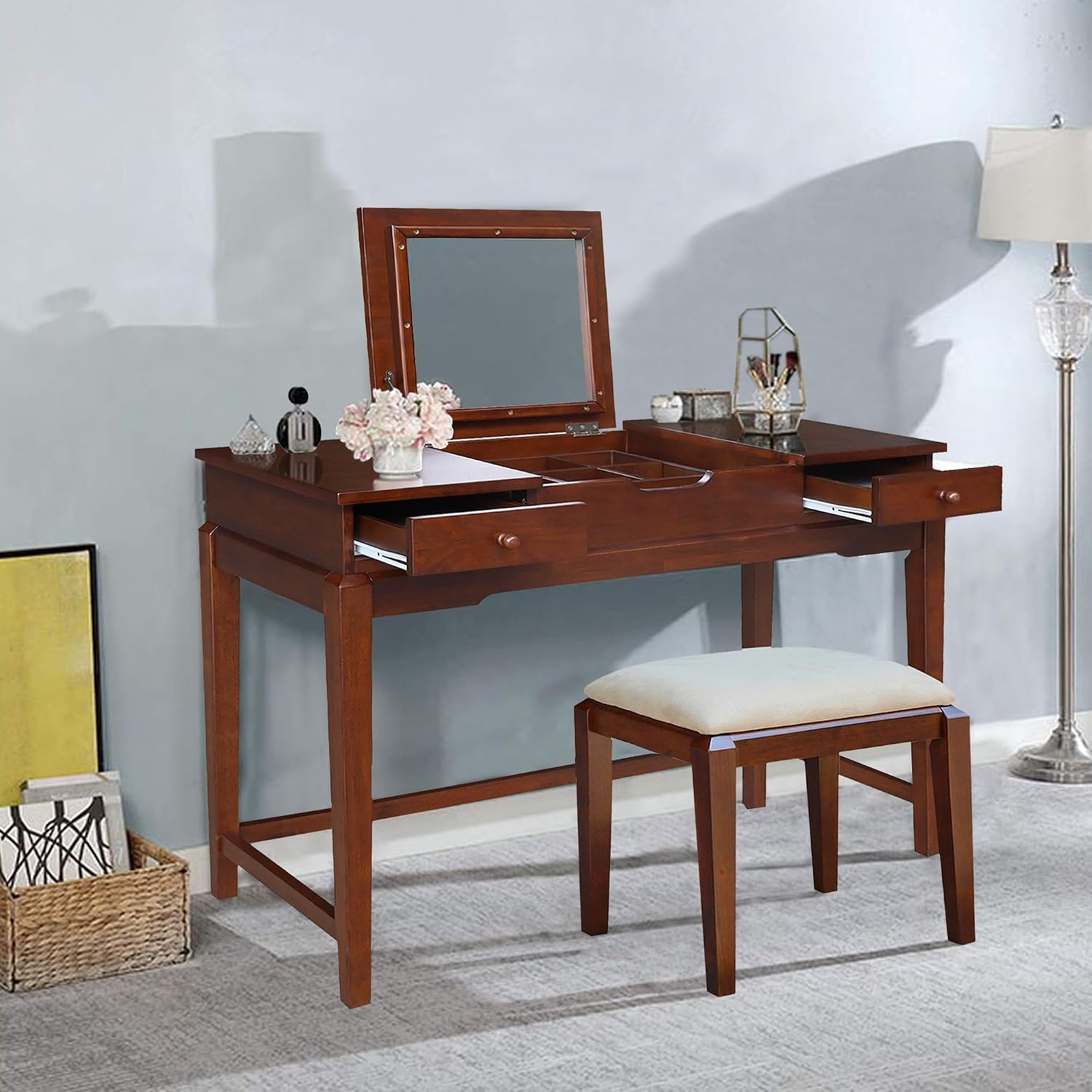International Concepts Vanity Table with Vanity Bench Esspresso