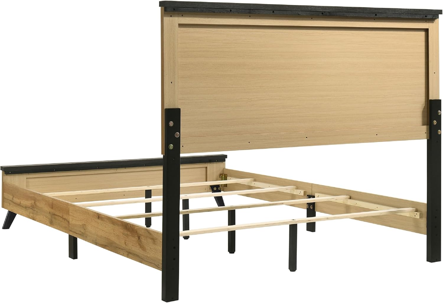 Benzara Wemy 4 Piece Queen Size Bed Set, Rustic Brown Pine Wood, Tapered Legs