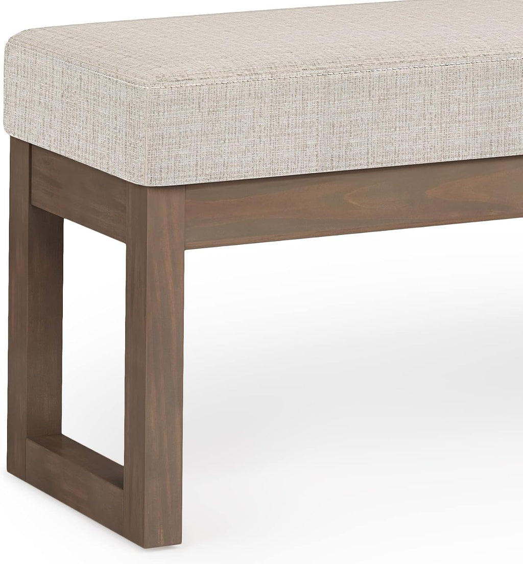 SIMPLIHOME Milltown Large Ottoman Bench - 44 inch Wide Upholstered Tweed Look Fabric Rectangle Footstool Ottoman in Platinum, Contemporary Bench for Bedroom or Entryway with Cushioned Seat, Assembled