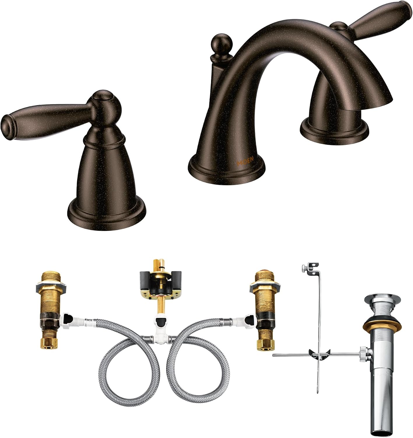 Moen Brantford Oil-Rubbed Bronze Two-Handle Widespread Bathroom Sink Faucet for 3-Hole Setups with Valve Included, TV6620ORB