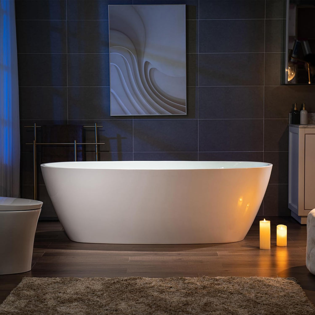 WOODBRIDGE 71' Acrylic Freestanding Bathtub Contemporary Soaking Tub, White Acrylic,Chrome Drain/Overflow