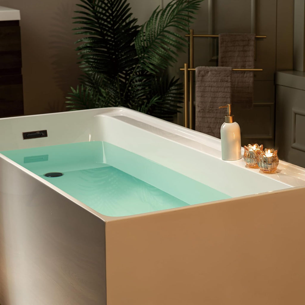 WOODBRIDGE 59' L x 29-1/2' W Freestanding Contemporary Soaking Bathtub with Oil-Rubbed Bronze Drain & Overflow, White, B5910-ORB