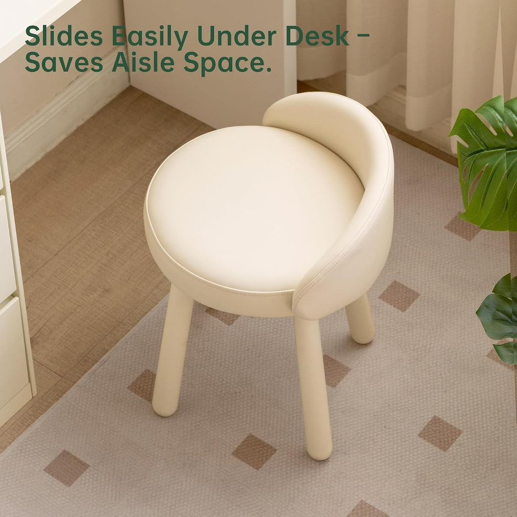 YESWOOD Adjustable Vanity Stool, 360 Swivel Chair for Makeup Room, Fully Assembled Makeup Chair, White Faux Leather Stool for Bathroom & Living Room, White