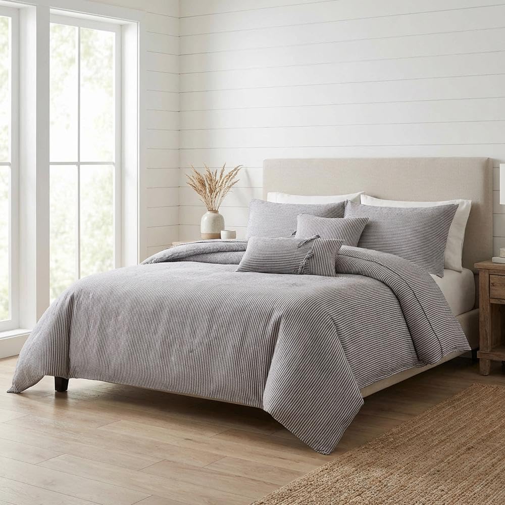 MICHAEL AMINI Grant 5-Piece King Linen Duvet Set - Charcoal