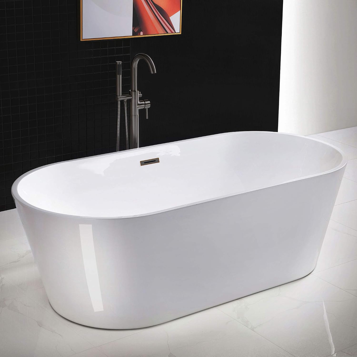 WOODBRIDGE 71' Acrylic Freestanding Bathtub Contemporary Soaking White Tub with Oil-Rubbed Bronze Overflow and Drain,B1701-ORB