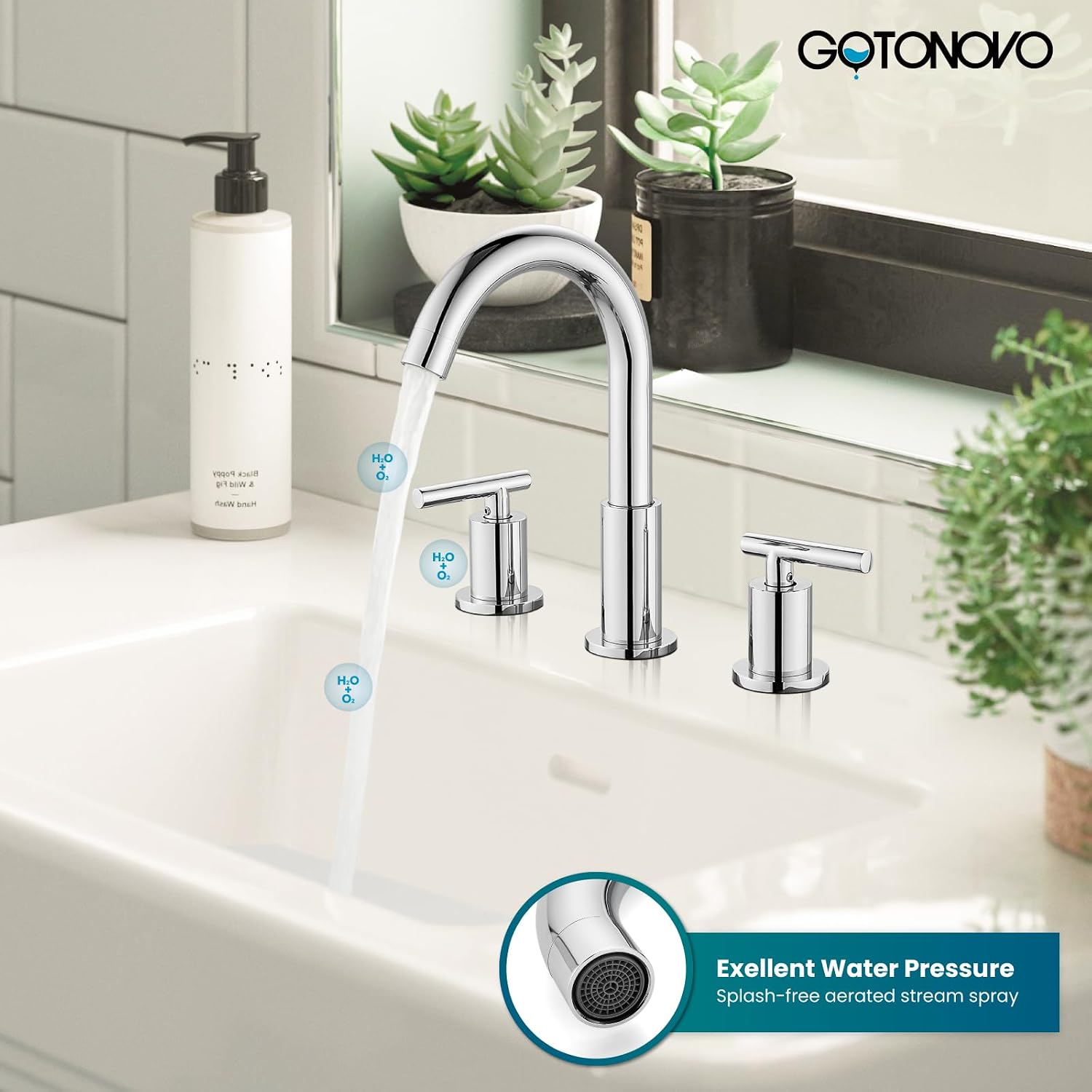 gotonovo 3 Hole 2 Handles Lavatory Basin Bathroom Sink Faucet with Shower Faucet Set Bathroom Shower Head and Handle Set Polished Chrome