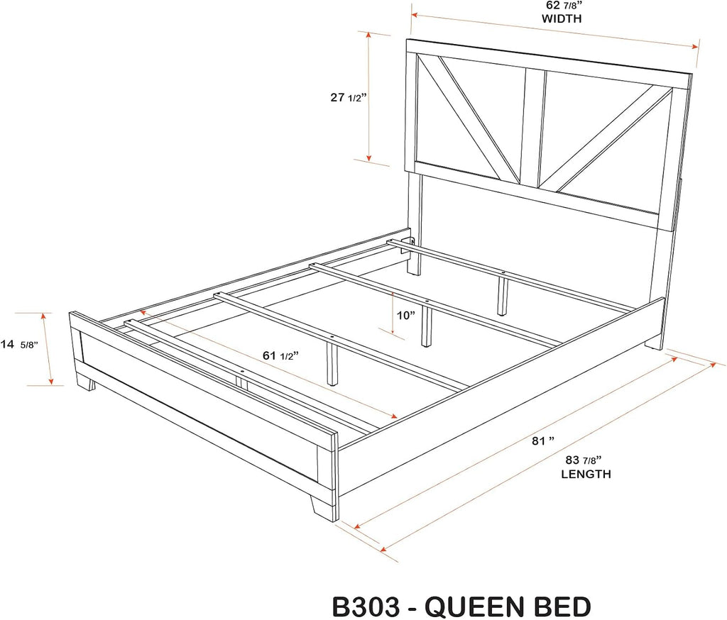 Kings Brand Furniture Biloxi Farmhouse Classic 5-Piece Bedroom Set - Bed Frame with Headboard, Dresser, Mirror and 2 Nightstand (Queen)