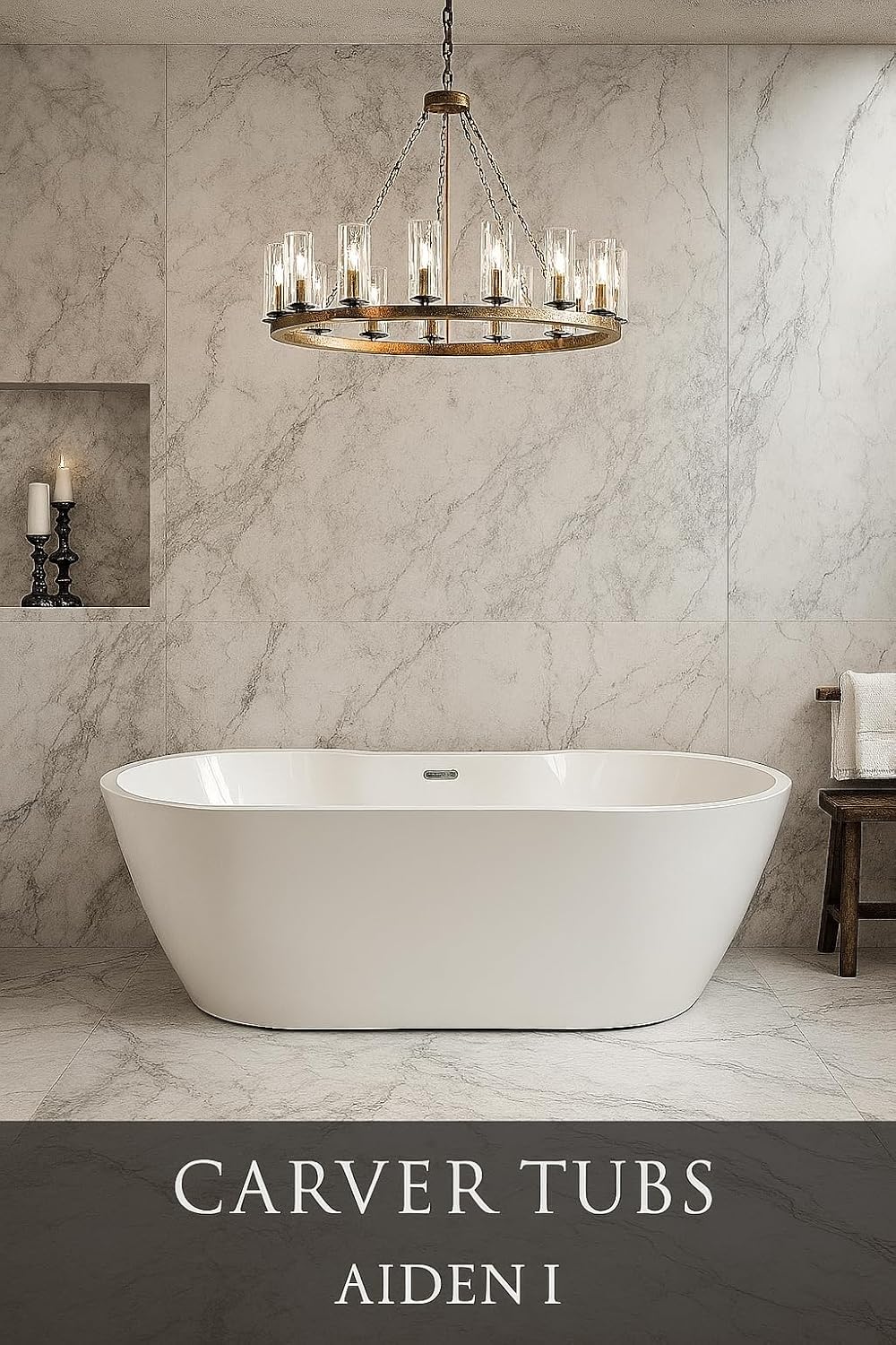 Carver Tubs - Aiden 65' - Modern White Spacious Freestanding Soaking Bathtub With Brushed Nickel Drain - White Oval shape Acrylic Fiberglass Two Person Bath Tub- 65'L x 29'W x 22'H