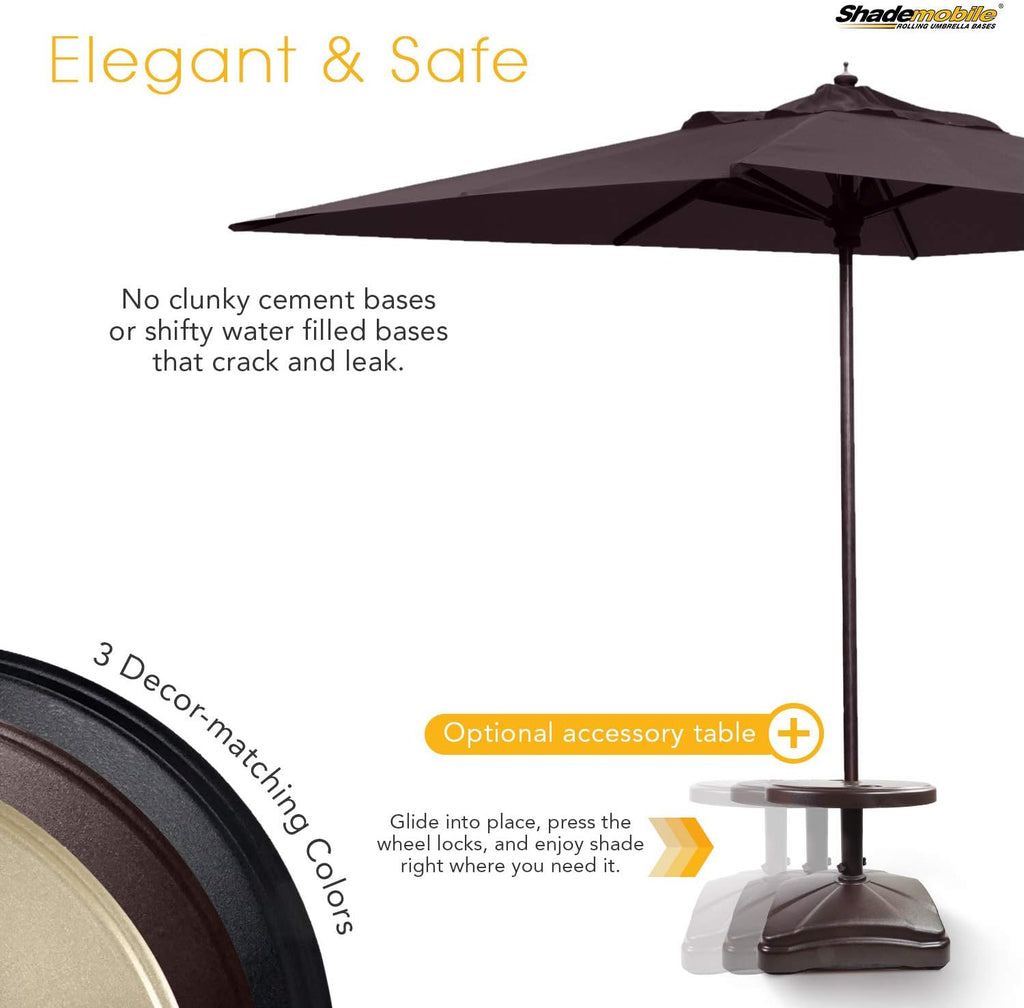 Outdoor Umbrella Stand w/ Easy Rolling Base (up to 125lb) Heavy Duty Universal Design for Weighted Commercial Patio & Deck Big Mobile Sun Shade w/ Hidden Wheels | Bronze