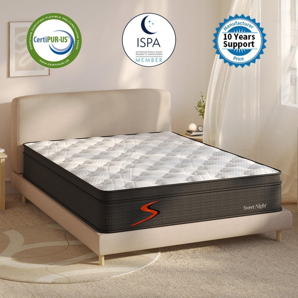 Sweetnight 10 Inch Queen Mattress in a Box - Gel Memory Foam Hybrid Mattress with Individually Pocketed Springs for Support & Comfort Sleep, Meidum Soft Queen Size Mattress