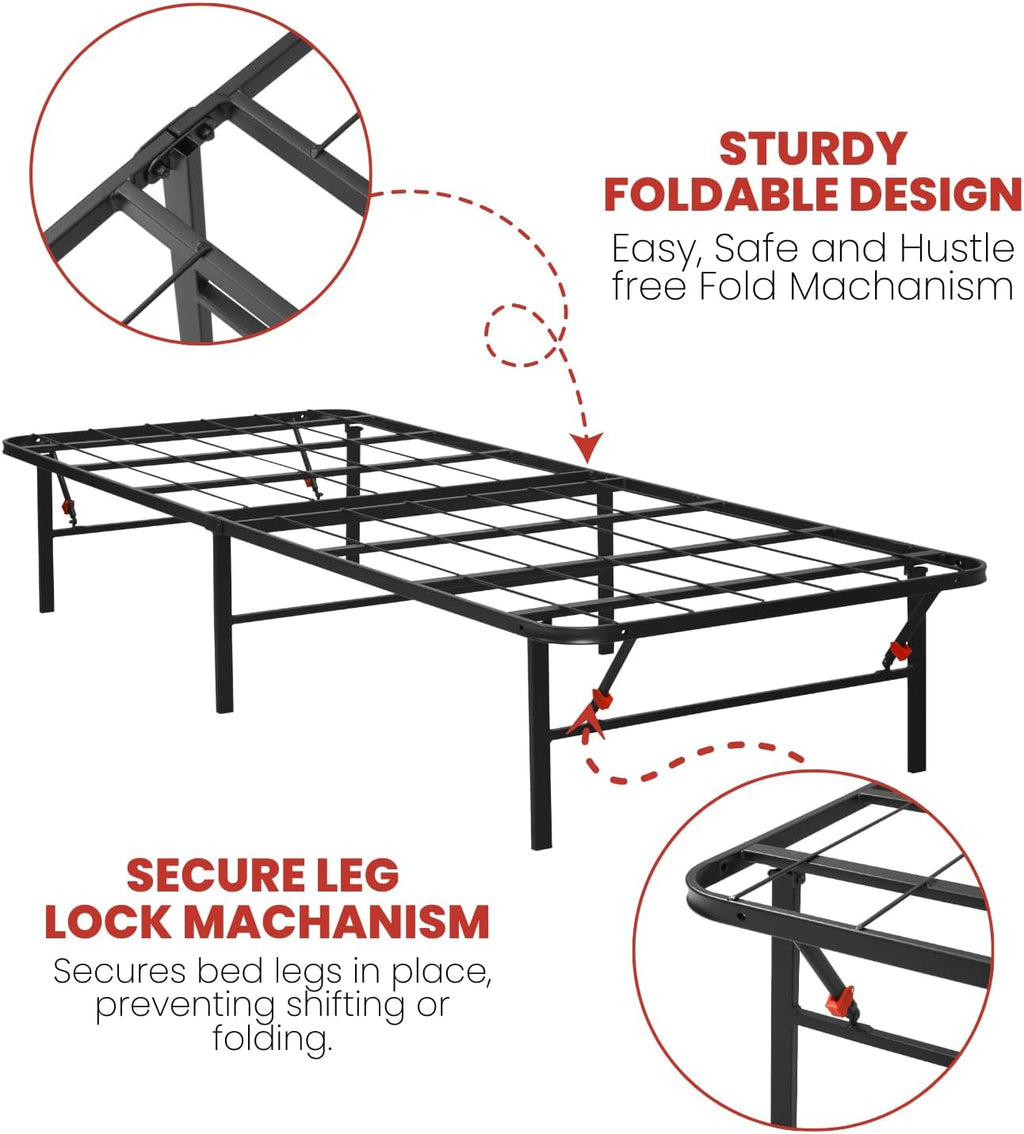 Golden Gate Beds Foldable Metal Bed Frame – Sturdy Iron Platform, No Box Spring Needed, Portable & Collapsible Design, Heavy Duty, Easy Assembly, Noise-Free, Under Bed Storage – Twin XL Size (Black)
