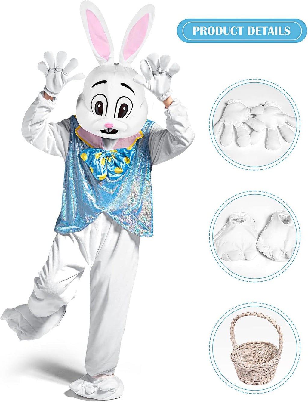 Syhood Easter Bunny Costume Adult Bunny Suit Outfit Rabbit Mascot Costumes for Men Women Easter Celebrations Events Cosplay