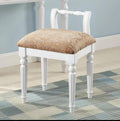 Vintage Vanity Stool, Solid Wood Vanity Bench Chair with Carved Legs, Low Back Piano Stool for Living Room Bedroom Makeup Room (White)