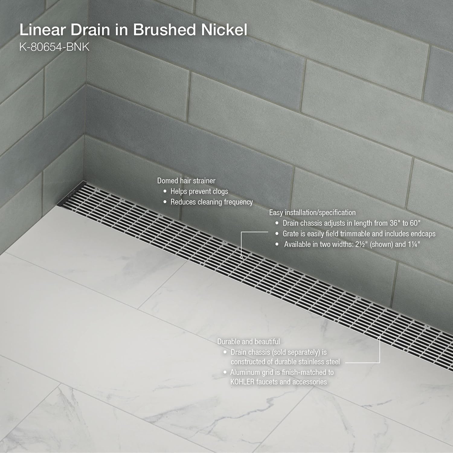 KOHLER 2½-in x 36-in Linear Drain Grate With Lattice Pattern