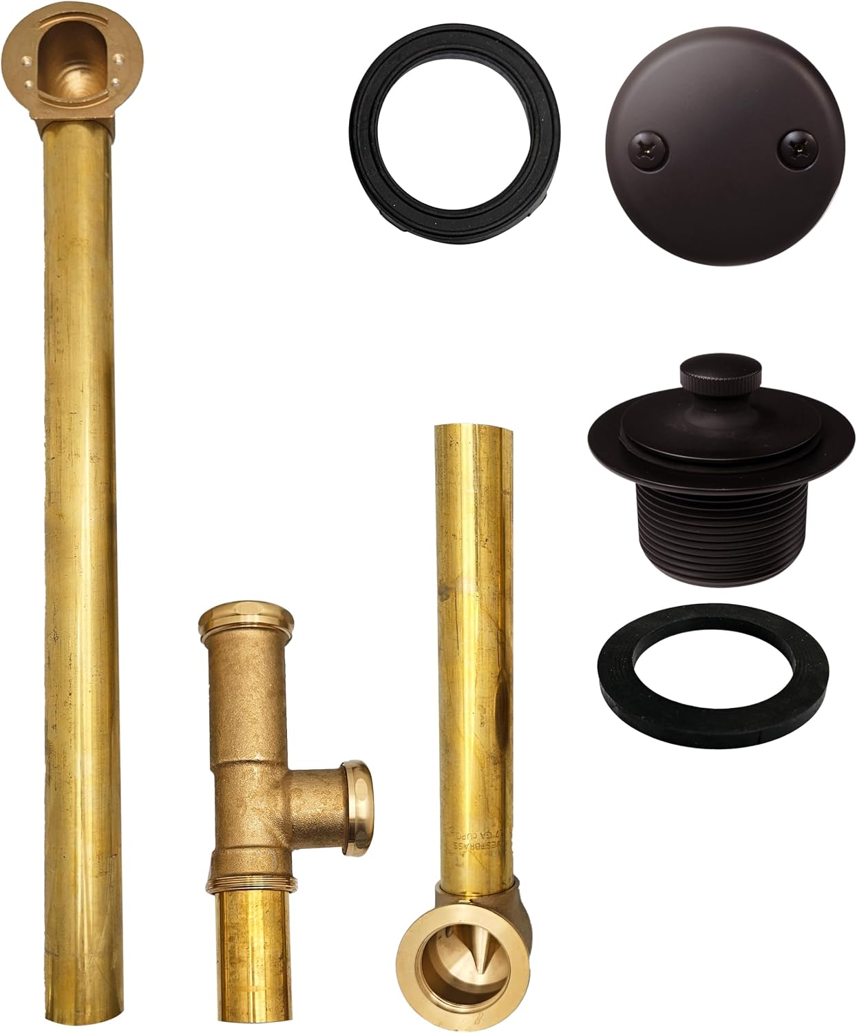 Westbrass A3264-12 22-1/2' Brass Bath Waste & Overflow Assembly with Pull Drain Plug and 2-Hole Faceplate, Oil Rubbed Bronze