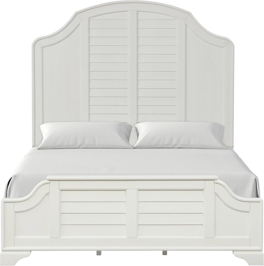 Furniture of America Eryllis Modern Solid Wood 6-Piece Panel Bedroom Set with Louvered Style Headboard, French and English Dovetails, Box Spring Needed, King, Antique White