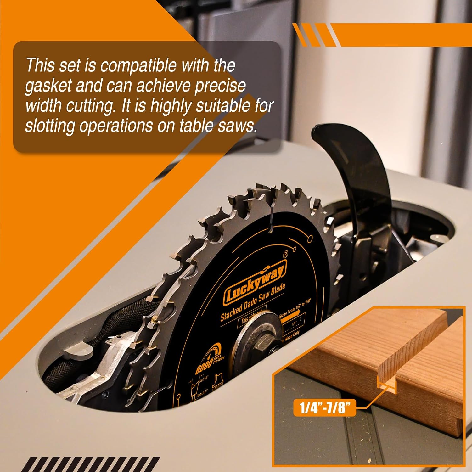 Luckyway Dado Blades for 10 Inch Table Saw, Cutting Width from 1/4' to 7/8' in 1/16',Stacked Dado Blade Set, 10 Inch Dado Blade 24 Carbide Tip Tooth with 5/8 Inch Arbor - 15 Pieces