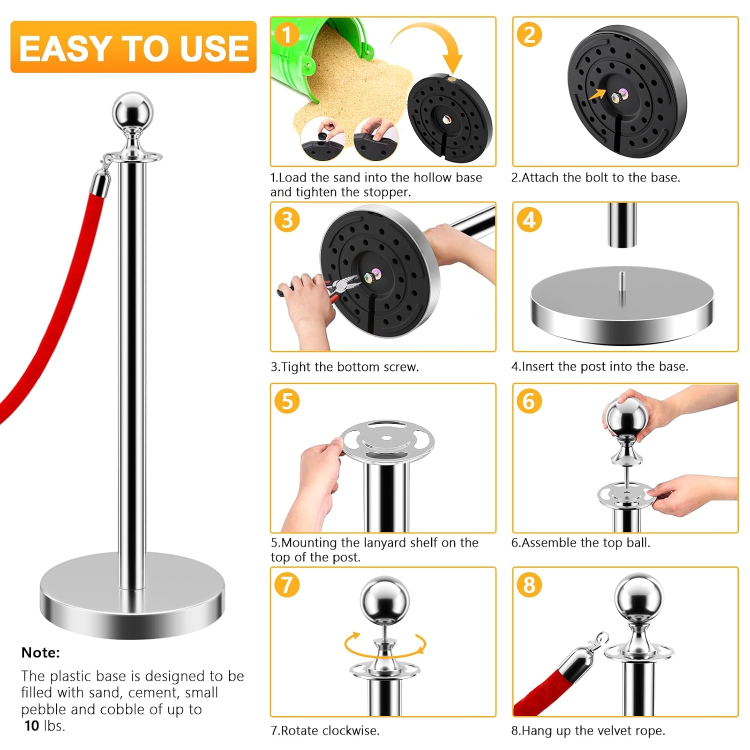 LOVMOR Crowd Control Stanchion, 12Pcs Silver Stanchion Posts Queue with 8pcs 5 ft/1.5 m Red Velvet Rope, Rope Barriers Crowd Control Barriers Queue Line for Hotel Theater Party Supplies