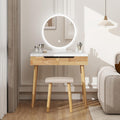YOURLITE Makeup Vanity Desk with Lights,Small Vanity with Adjustable Brightness Mirror for Small Spaces, Dressing Table with Drawers (31.5', Circular Mirror Wood)