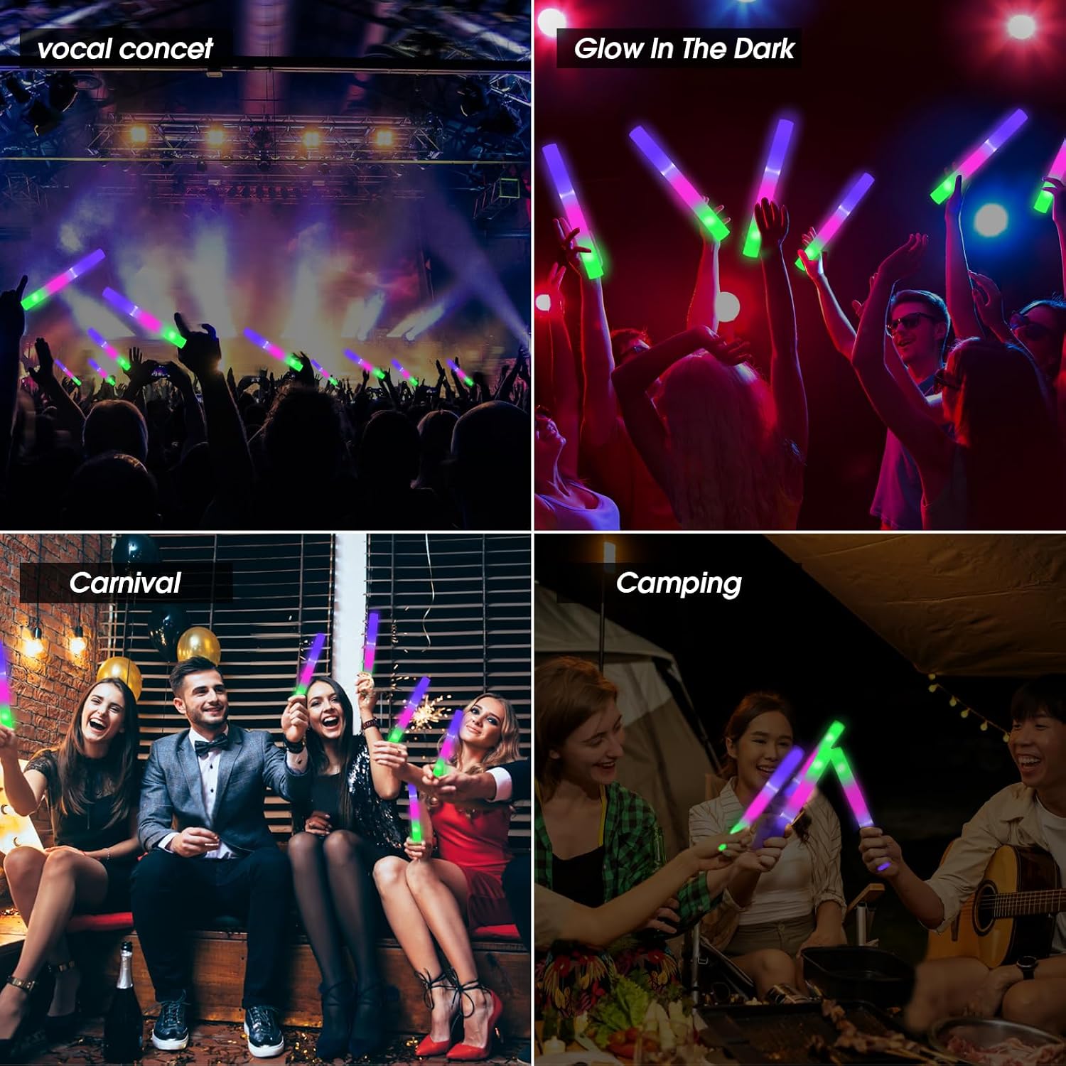 AWANG 210 Pcs Glow Sticks With 3 Modes Colorful Flashing Glow In The Dark Party Supplies Multicolor Bulk LED Foam Glow Sticks For Wedding Raves Sporting Events Glow Party Birthday Camping