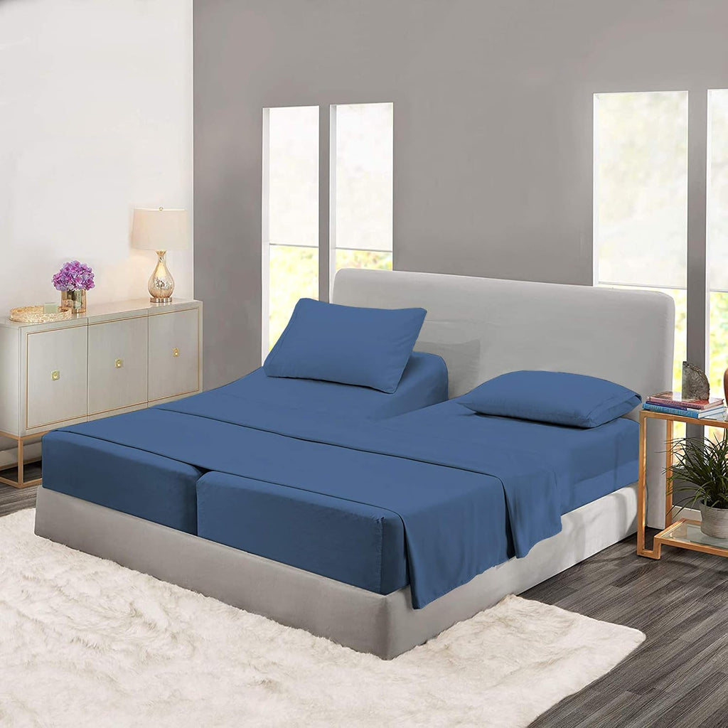 Cotton Home- 5 Pieces Split King Size Medium Blue Color Sheet Set – Soft Quality Luxury 18 Inch Deep Pocket & Bedding Set with Flat Sheet, Fitted Sheet, 2-Pillow Covers(20' x 30')Inches