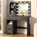 Otterease Vanity Desk with LED Lighted Mirror&Power Outlet, 3 Lighting Colors Makeup Vanity with 5 Large Drawers and 3 Storage Shelves, Vanity with Storage Stool for Bedroom, Black