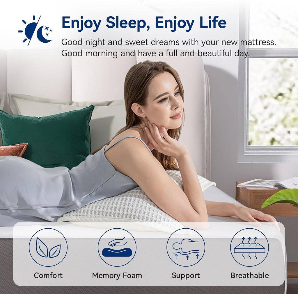 Amazon Basics Breathable Memory Foam Mattress, Medium Firm, 12 Inch, California King, White/Grey