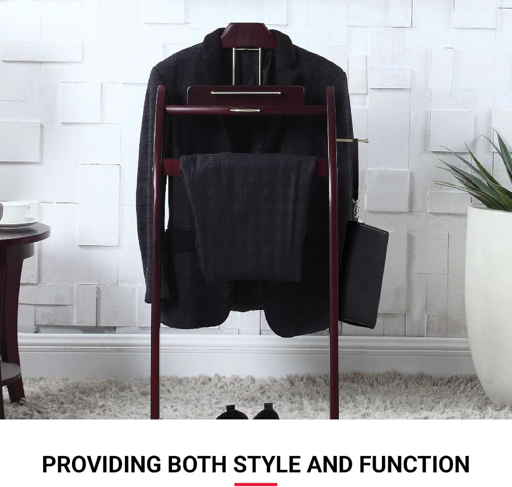 Proman Products - Windsor Executive Wardrobe Valet, Mens Valet Stand, Accessory & Clothes Organizer (Mahogany)