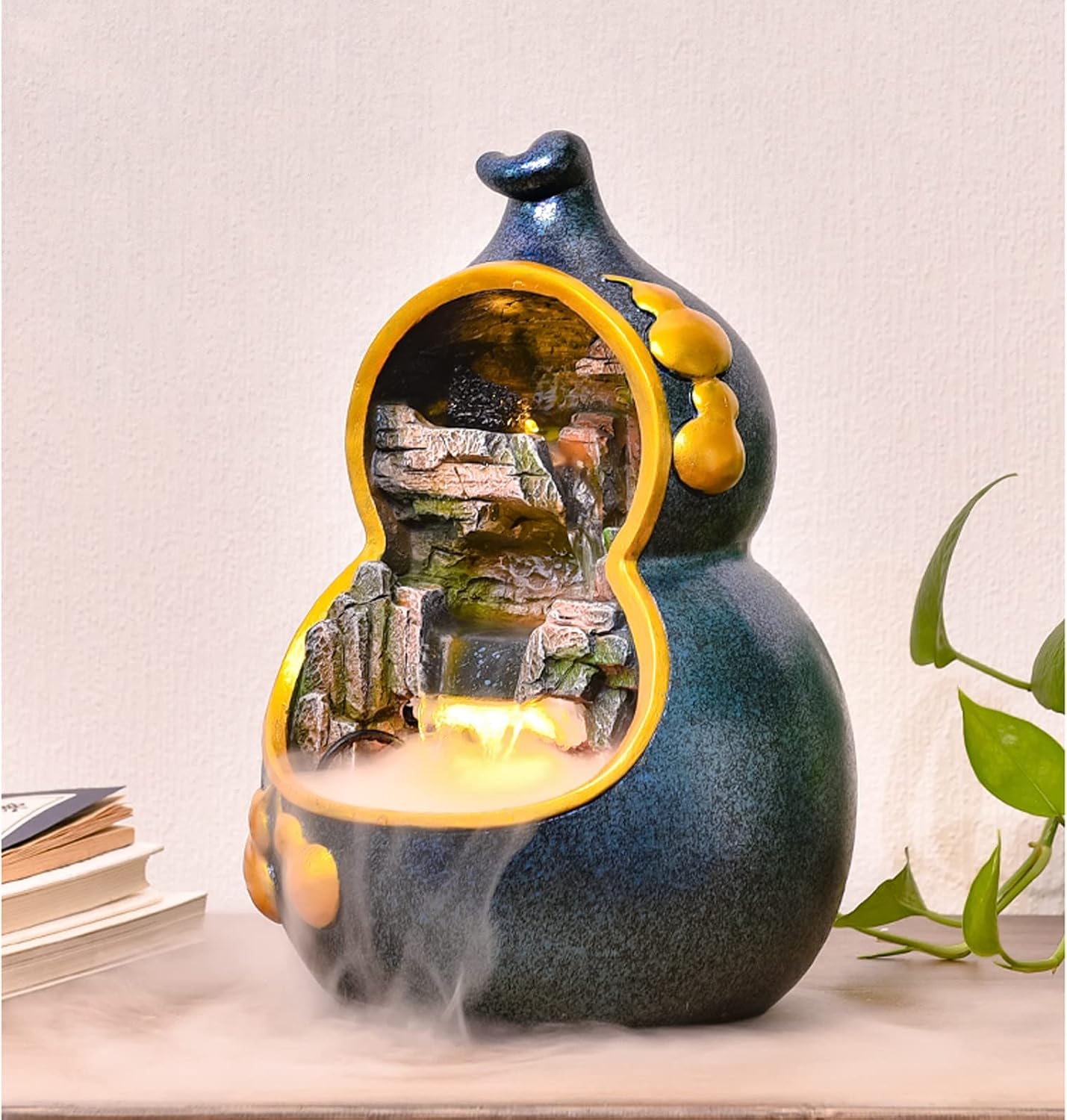 Desktop Fountain Indoor Resin Tabletop Fountain Gourd Flowing Water Decoration Feature Living Room Desktop Housewarming Opening Home Office Desk