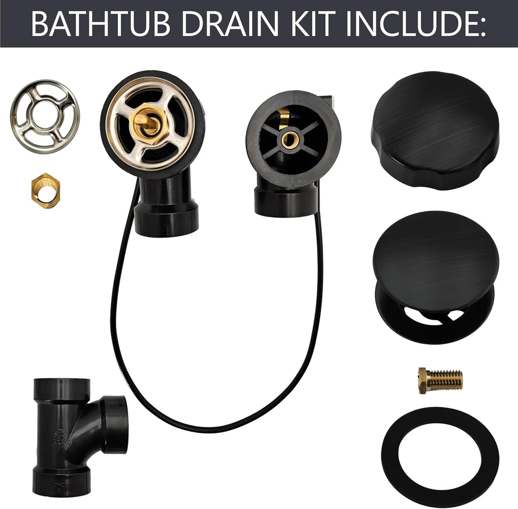 Westbrass A50A27-12A 27' SCH. 40 ABS Cable Driven Bath Drain Trim Kit with Rotary Overflow Cover Knob and Pop-Up Stopper, Antique Bronze